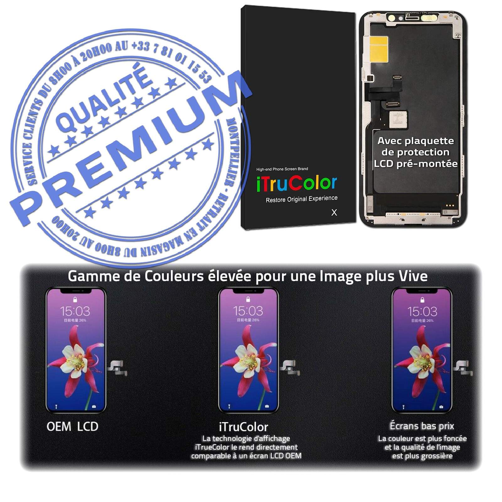 A2215 SmartPhone Affichage Anti-rayures KIT Remplacement Qualité LG AUO Sharp Réparation Verre Tactile iPhone 11 PRO inCELL sur Châssis Changer Écran Complet Assemblé Oléophobe PREMIUM A2217 Apple A2160 In-CELL LCD Noir Vitre Retina 5.8 pouces inch
