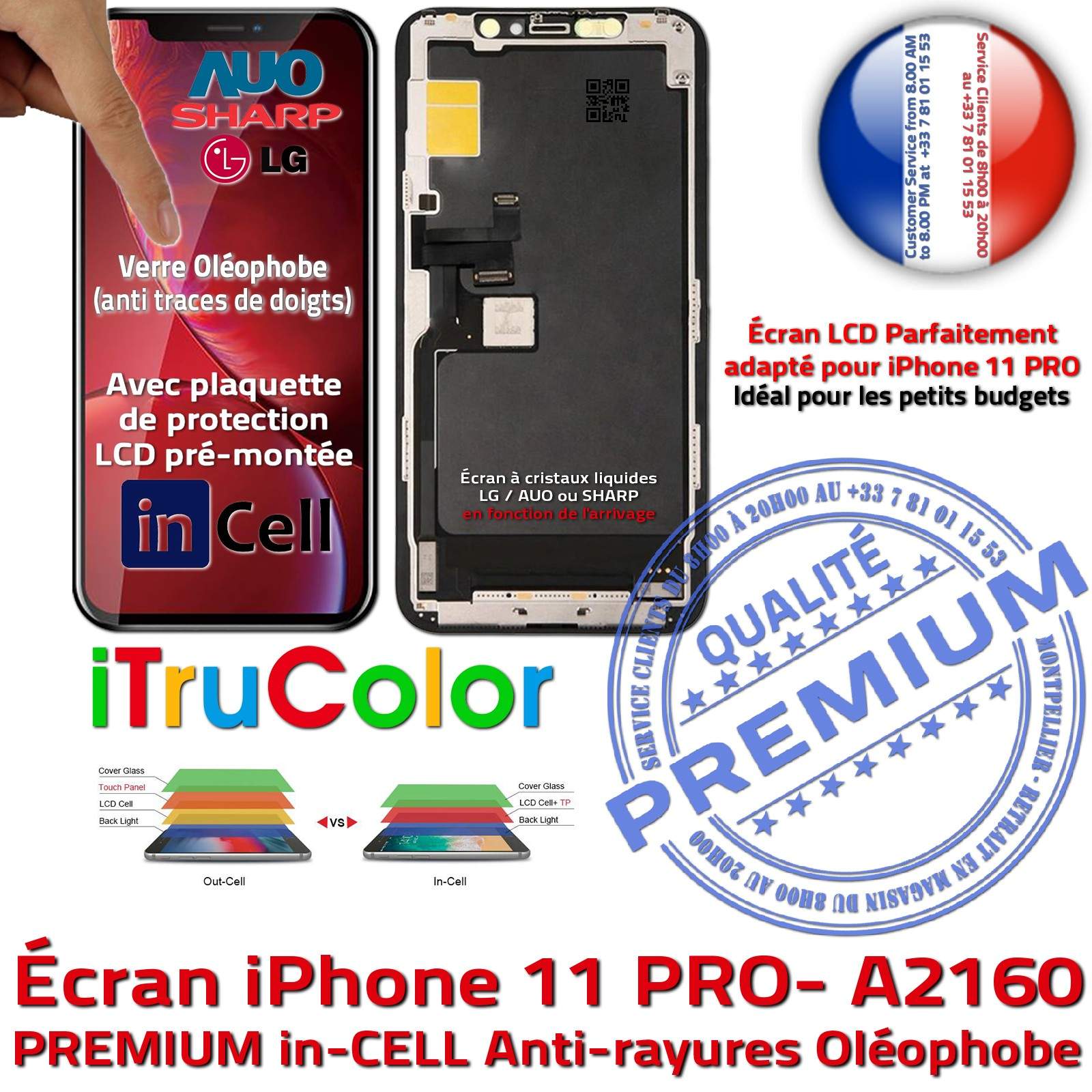 Écran Tactile iPhone A2160 inCELL Apple PREMIUM Super Retina 5,8 pouces Vitre SmartPhone Affichage True Tone Cristaux Liquides