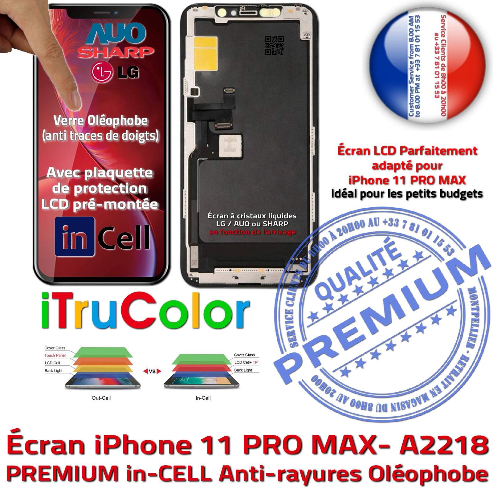 LCD iPhone A2218 Écran inCELL Apple PREMIUM Super Retina 6,5 pouces Vitre SmartPhone Affichage True Tone Cristaux Liquides