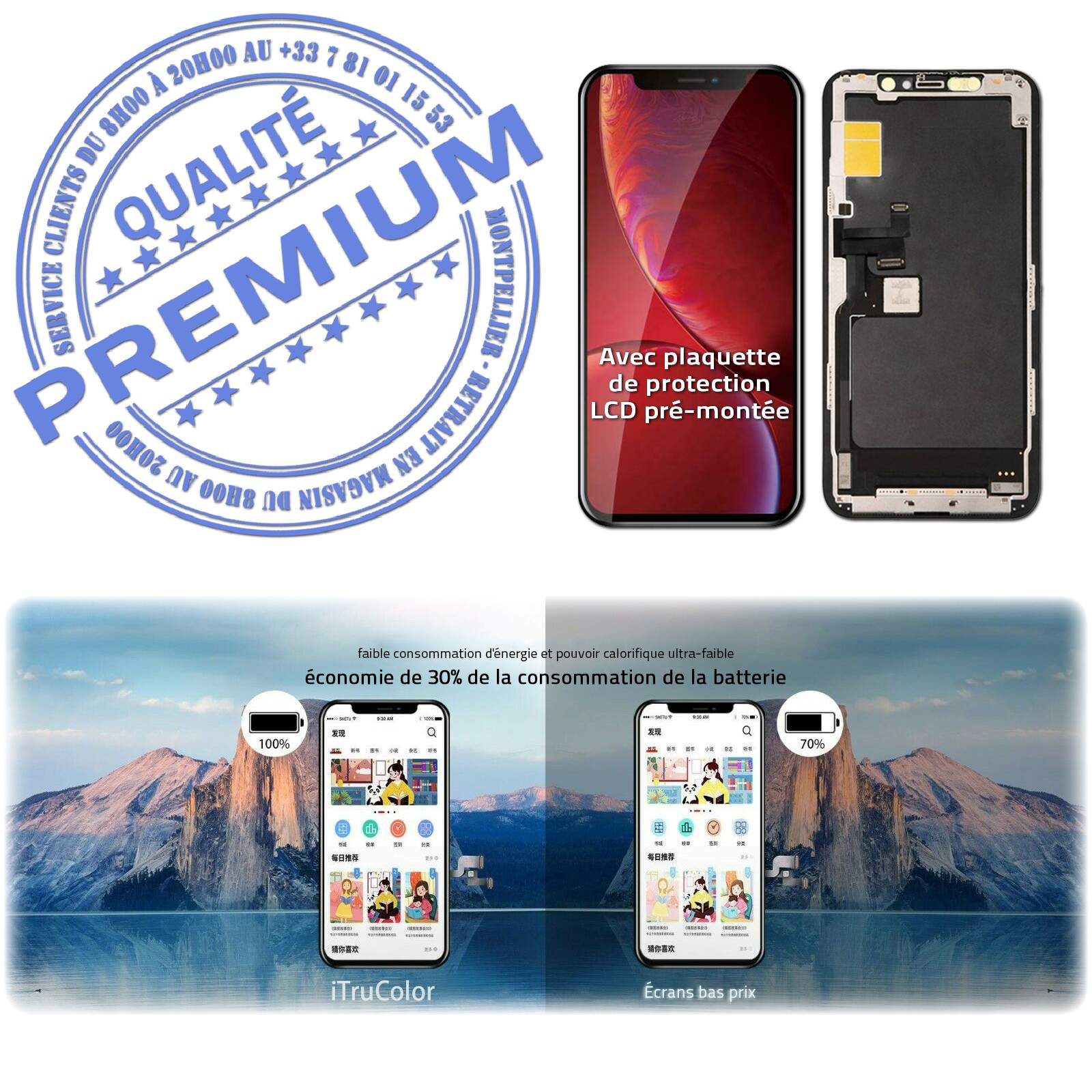 LCD iPhone A2218 Écran inCELL Apple PREMIUM Super Retina 6,5 pouces Vitre SmartPhone Affichage True Tone Cristaux Liquides