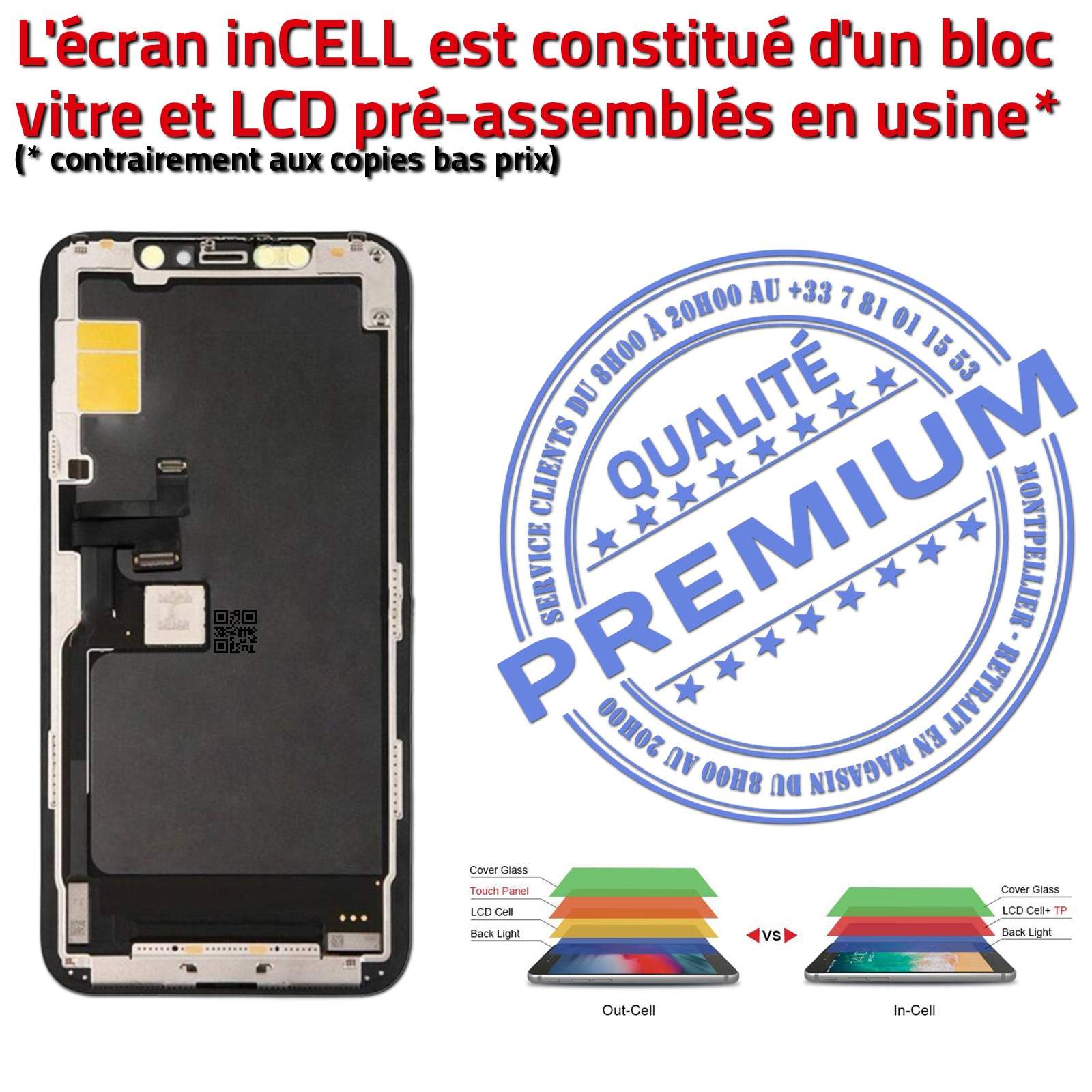 Verre Tactile iPhone 11 PRO MAX inCELL Qualité Écran PREMIUM Réparation SmartPhone Affichage True Tone LCD Super Retina 6,5 in