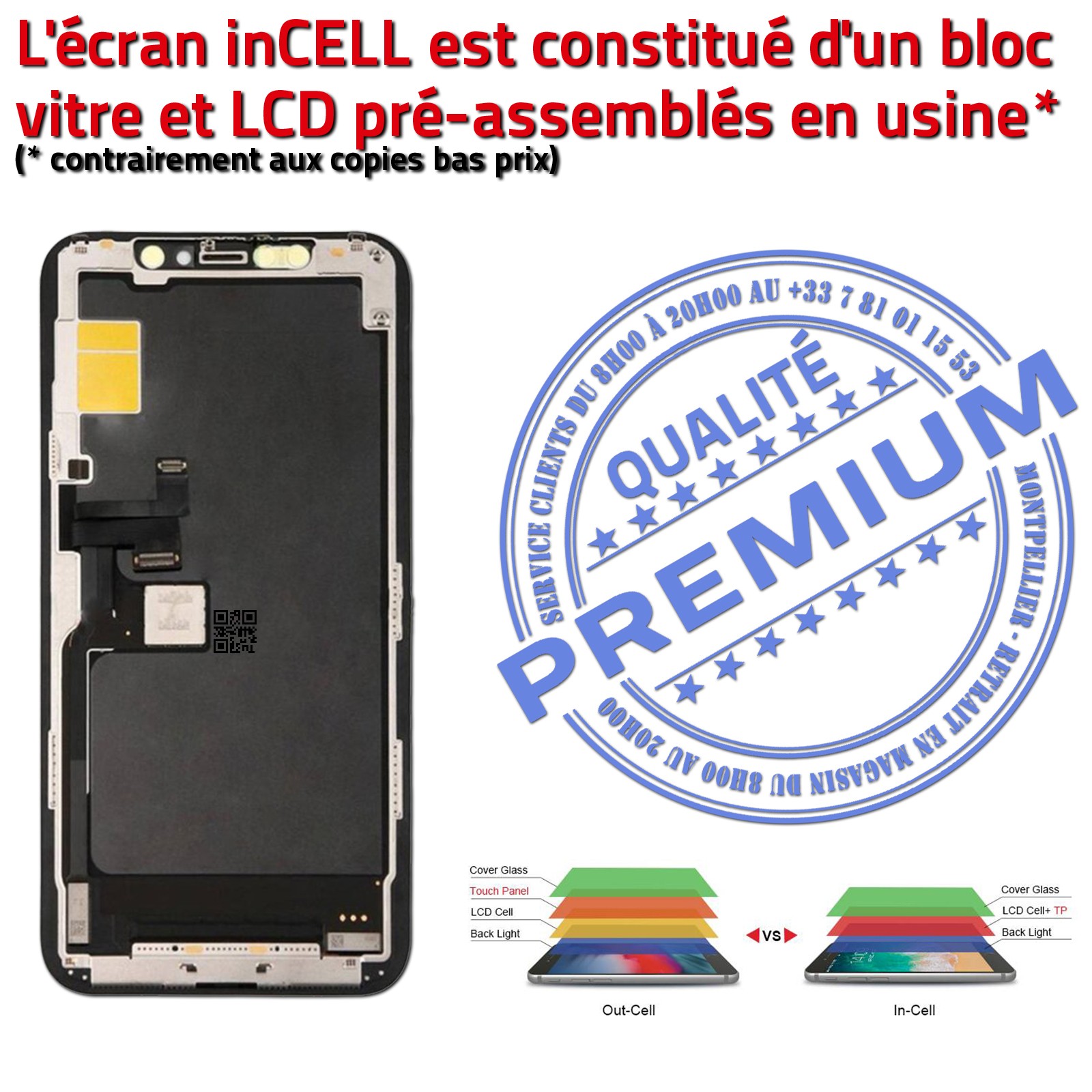 Écran LCD sur Châssis iPhone 11 PRO MAX A2218 inCELL Apple PREMIUM Super Retina 6,5 in SmartPhone Affichage Cristaux Liquides