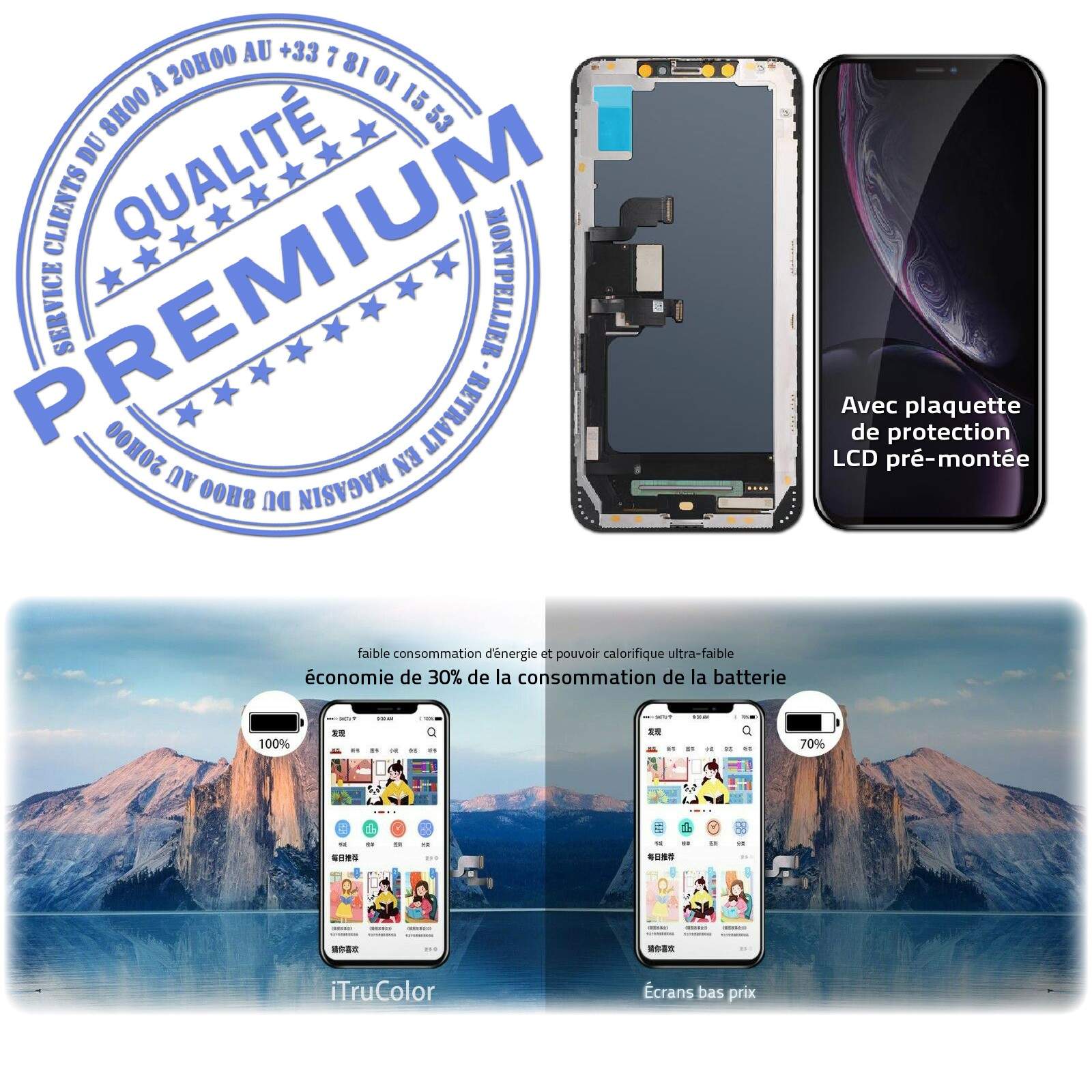 Verre Tactile iPhone A1921 inCELL Qualité Écran HDR PREMIUM Réparation SmartPhone Affichage True Tone LCD HD Super Retina 6,5 in