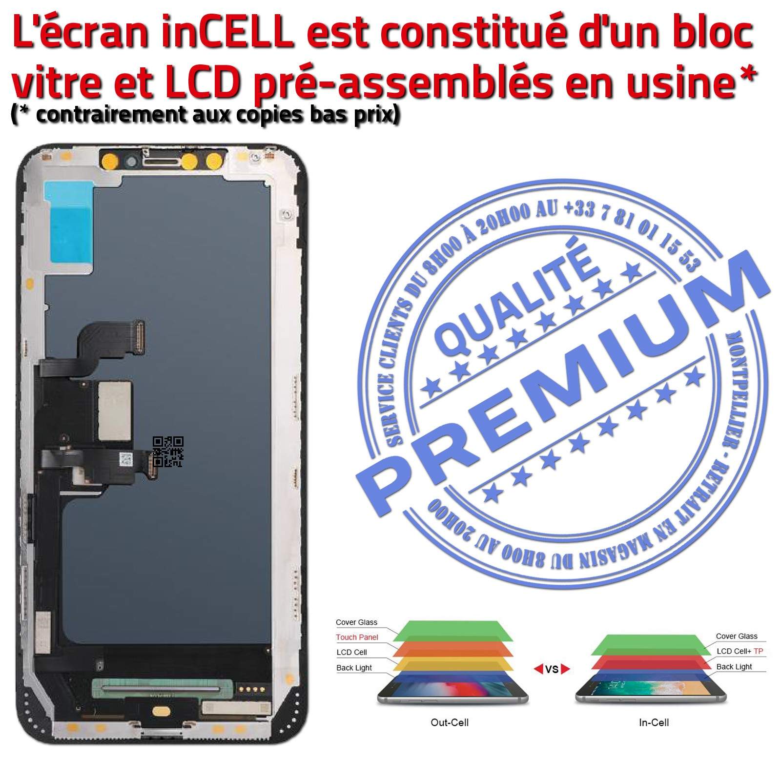 Verre Multi-Touch inCELL iPhone XS MAX A1921 Apple LCD PREMIUM SmartPhone Touch Remplacement Écran Cristaux Liquides iTruColor