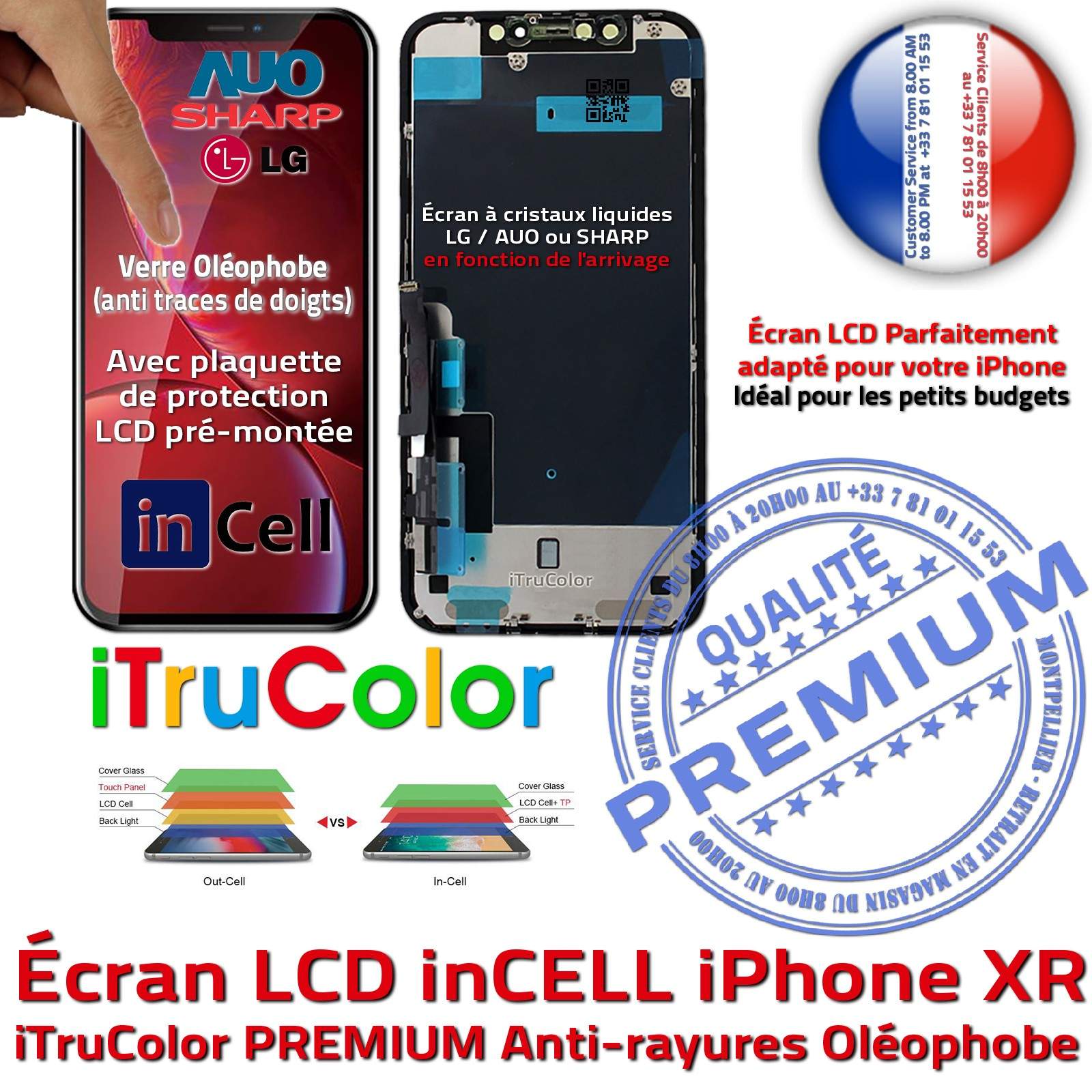 ECRAN COMPLET IPHONE XR : VITRE TACTILE + LCD NOIR + JOINT D