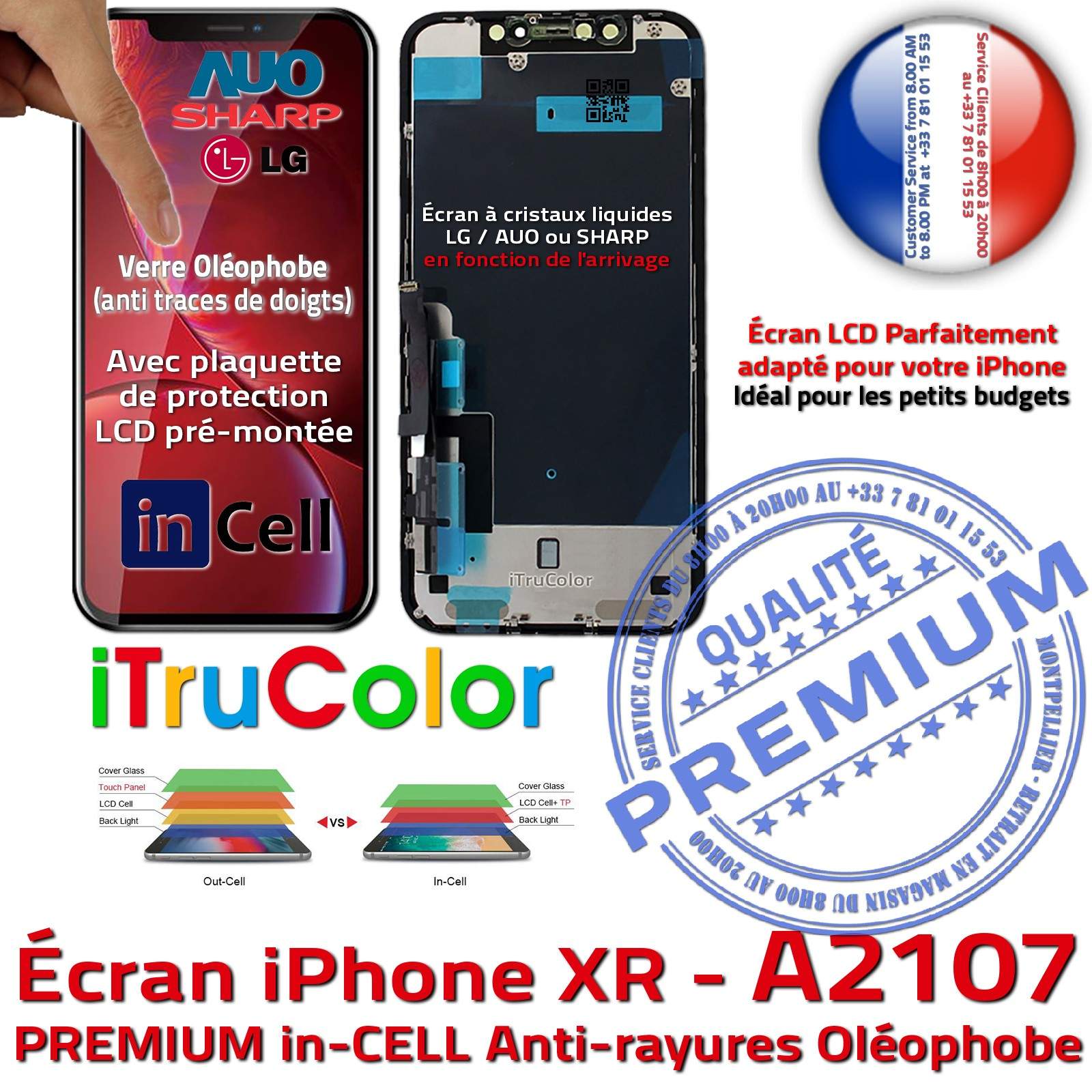 ÉCRAN LCD iPHONE XR COMPLET VITRE TACTILE NOIR NEUF TOP QUALITÉ