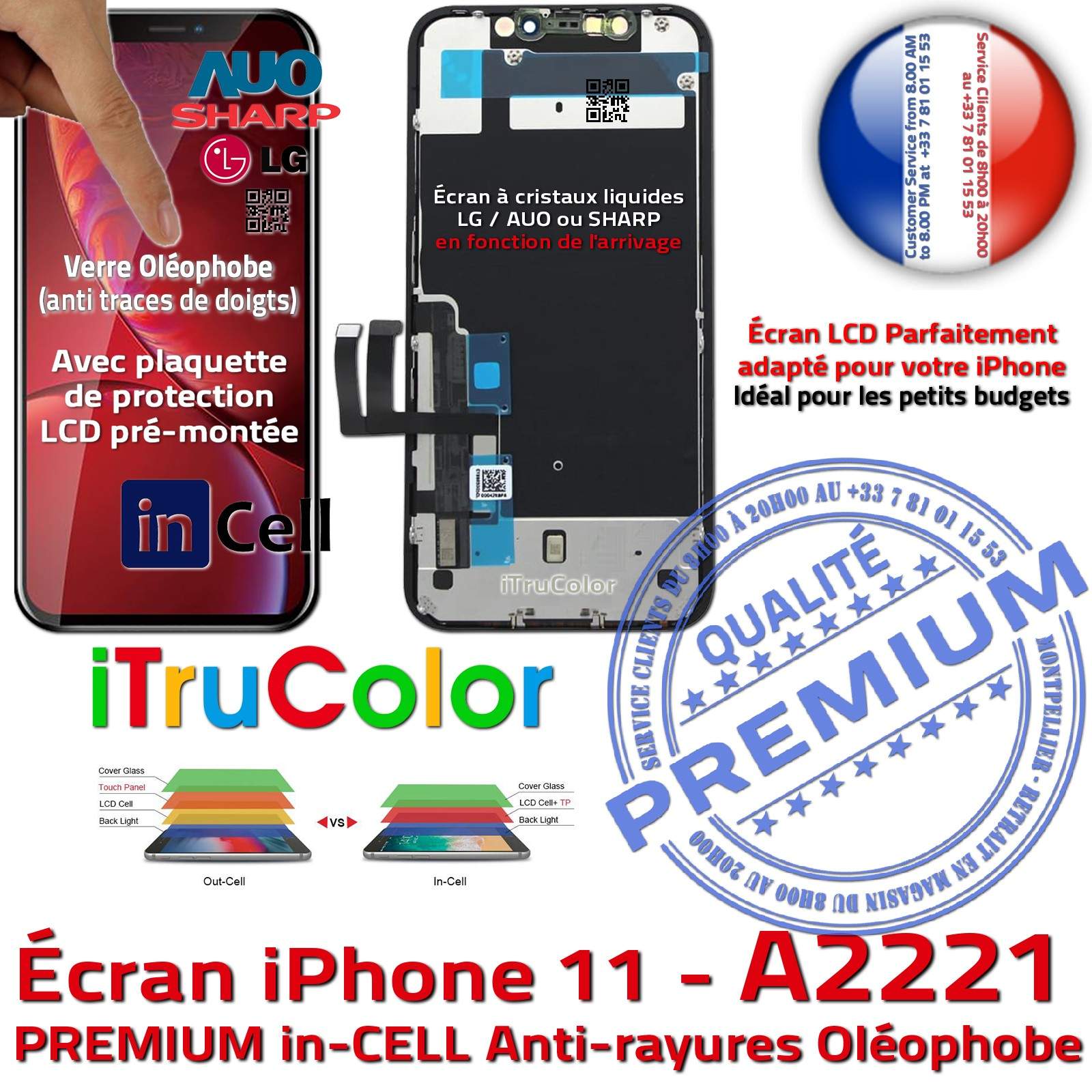 Ecran LCD complet TFT + Vitre Tactile Pour Apple iPhone 11 A2111 A2221  A2223