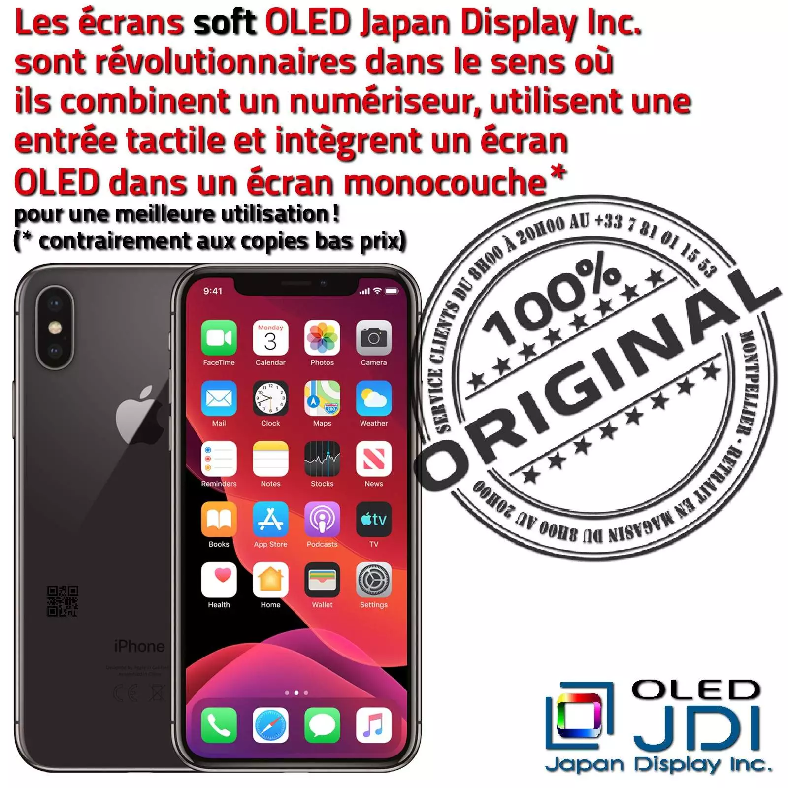  iPhone XS A1920 soft OLED Qualité ORIGINAL Écran Multi-Touch Apple Complet HDR