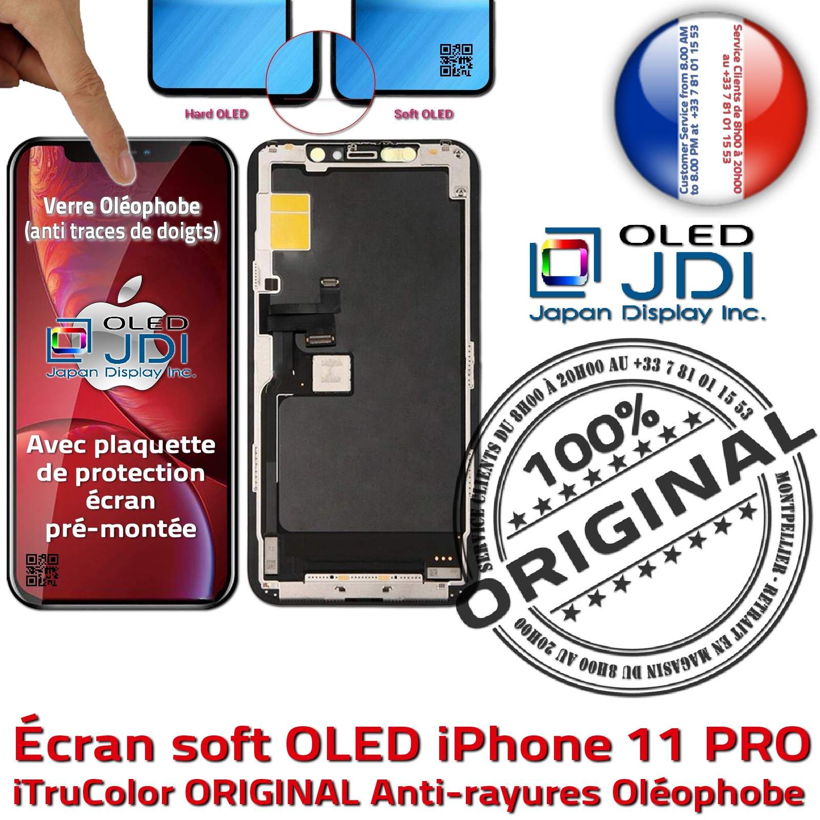 Vitre 3D Touch Écran Super Retina 5,8 in iPhone 11 PRO soft OLED ORIGINAL Remplacement Tactile SmartPhone HDR Verre Oléophobe