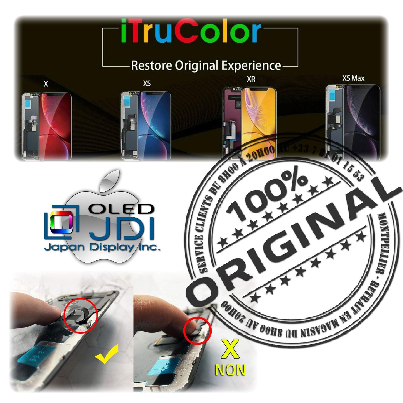 Verre Tactile iPhone 11 PRO A2215 soft OLED iTruColor ORIGINAL Écran Verre Multi-Touch SmartPhone Affichage True Tone HDR Oléop
