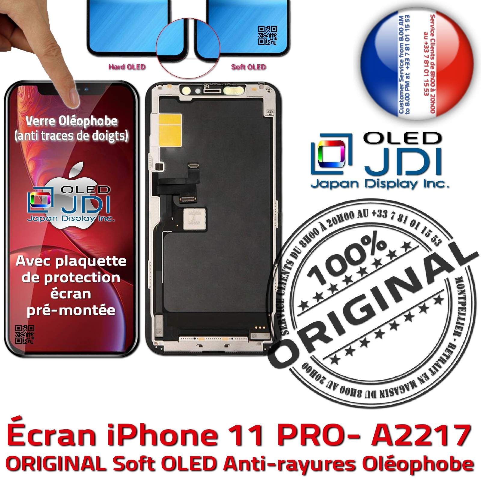 Super Retina 5,8 in iPhone 11 PRO A2217 soft OLED ORIGINAL KIT Remplacement SmartPhone Vitre Touch Écran Complet Assemblé Châssi