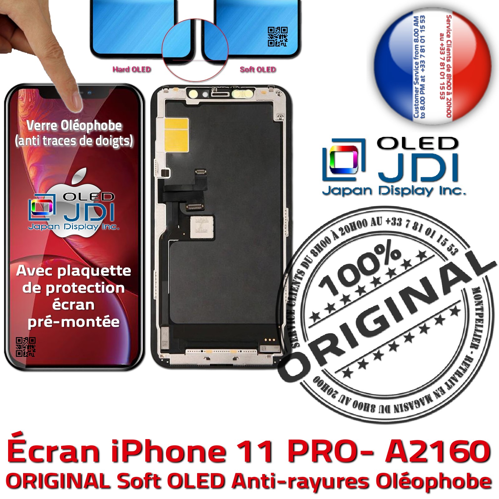 Vitre Tactile iPhone 11 PRO A2160 soft OLED Apple ORIGINAL Super