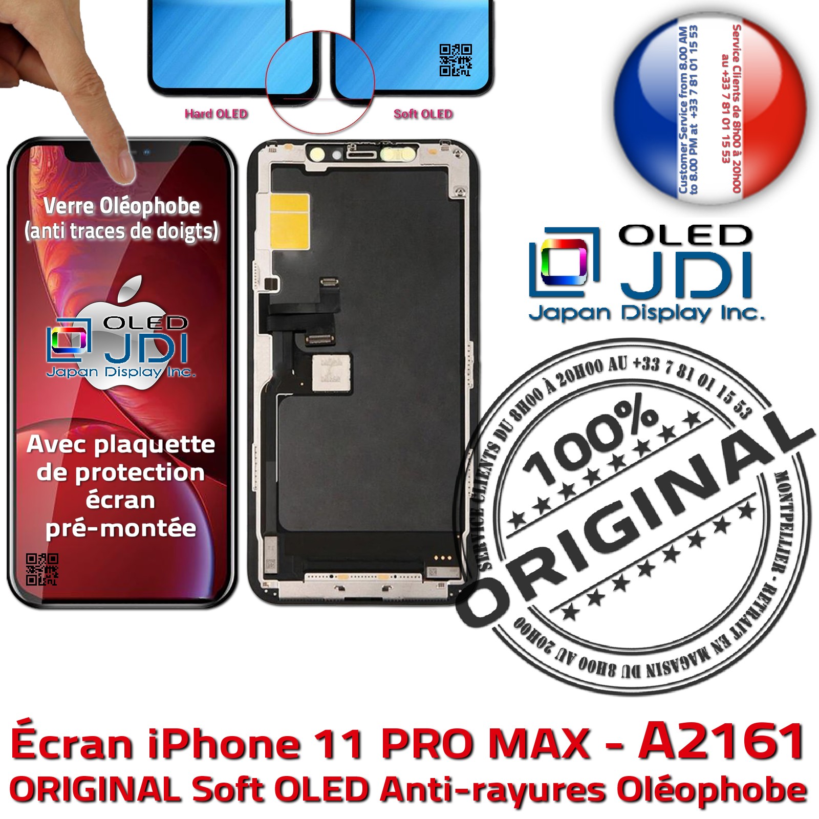 Verre Multi-Touch soft OLED Réparation Verre Tactile Apple iPhone 11 PRO MAX A2161 ORIGINAL SmartPhone Affichage Complet Écran