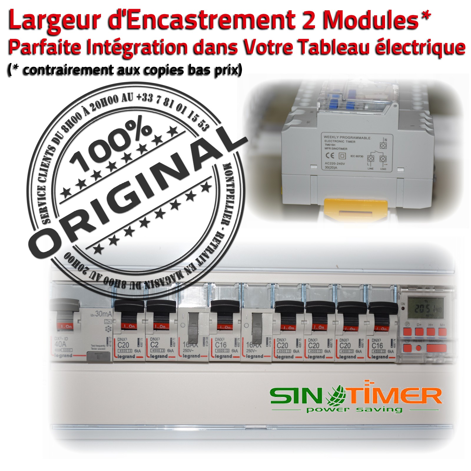 Contacteur Jour-Nuit Heures Creuses Prises VMC Rail DIN 30A 7200W 16 Programmes