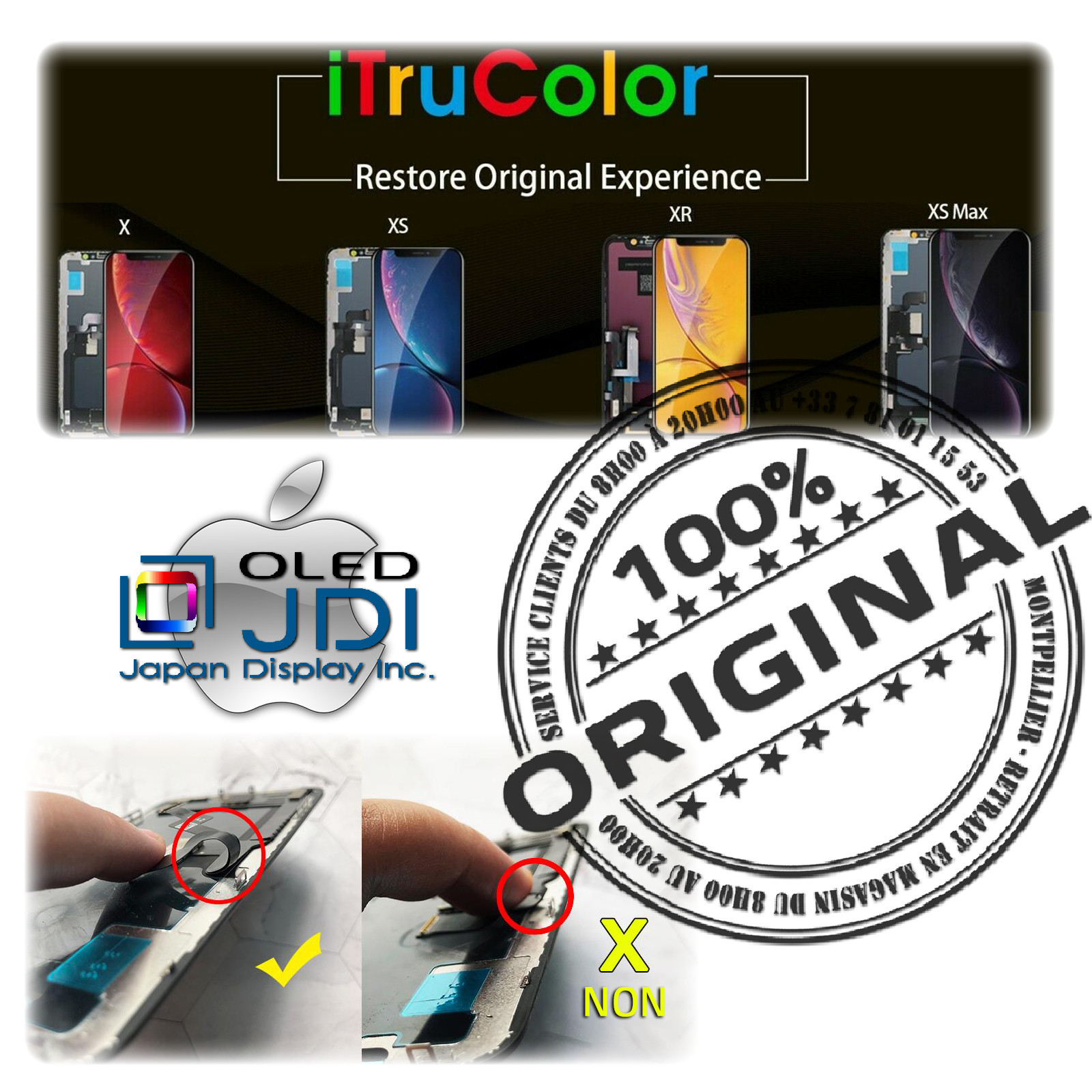 HDR ORIGINAL Verre Tactile soft OLED iPhone XS MAX iTruColor Qualité SmartPhone 3D Touch Réparation Écran HD Super Retina 6.5in