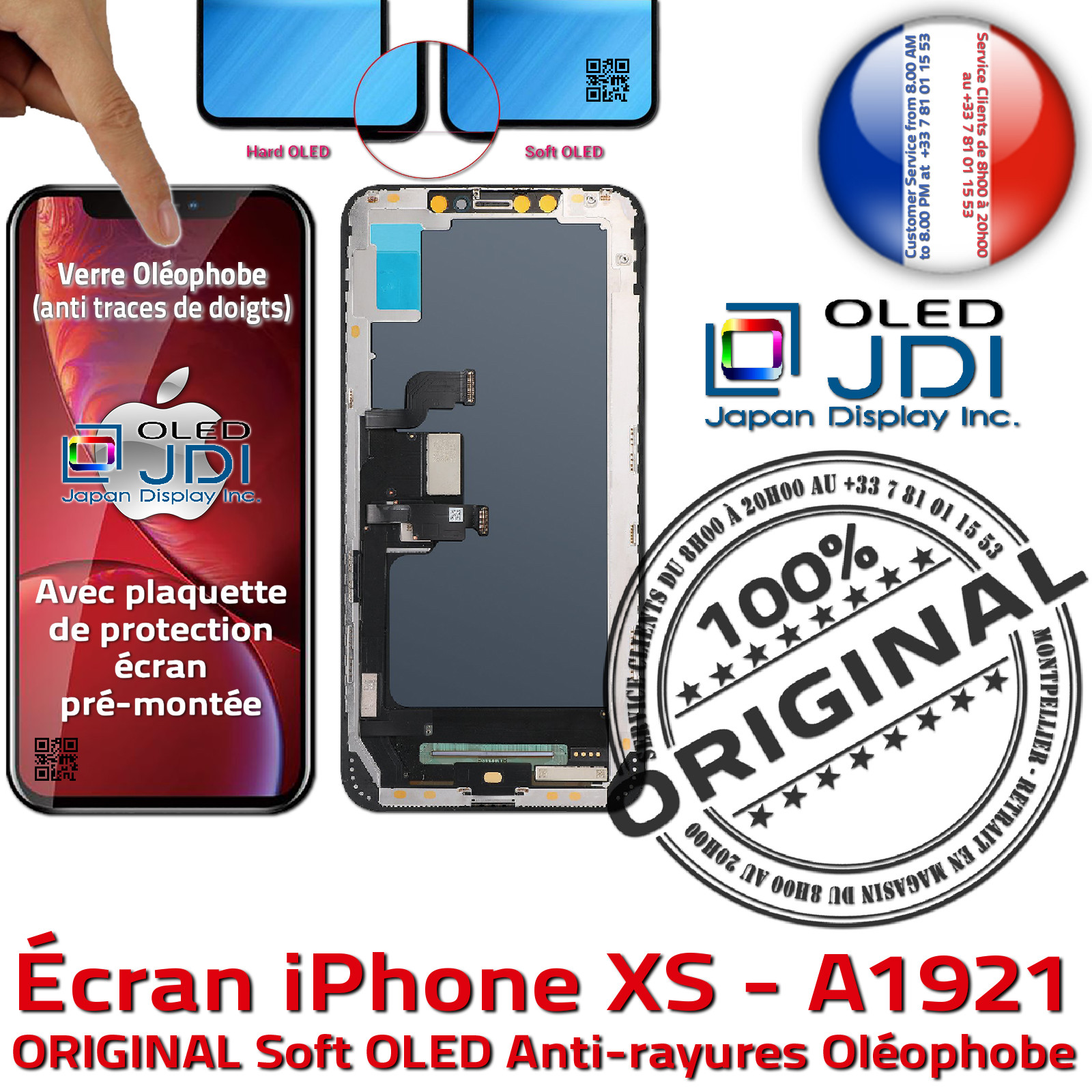 Écran sur Châssis soft OLED Verre Multi-Touch Apple iPhone XS MAX A1921 ORIGINAL SmartPhone Touch Remplacement