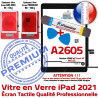 PACK iPad 2021 A2605 Noir Oléophobe Noire Bouton Vitre KIT Adhésif Precollé Tactile HOME Nappe Verre PREMIUM Qualité Outils Réparation