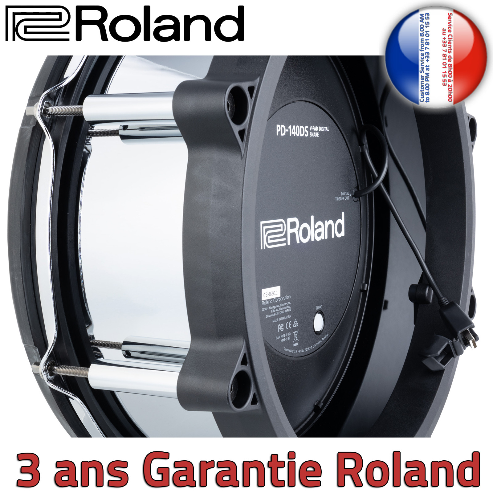 Caisse claire numérique Roland PD140DS Snare digital avec détection de position haute résolution
