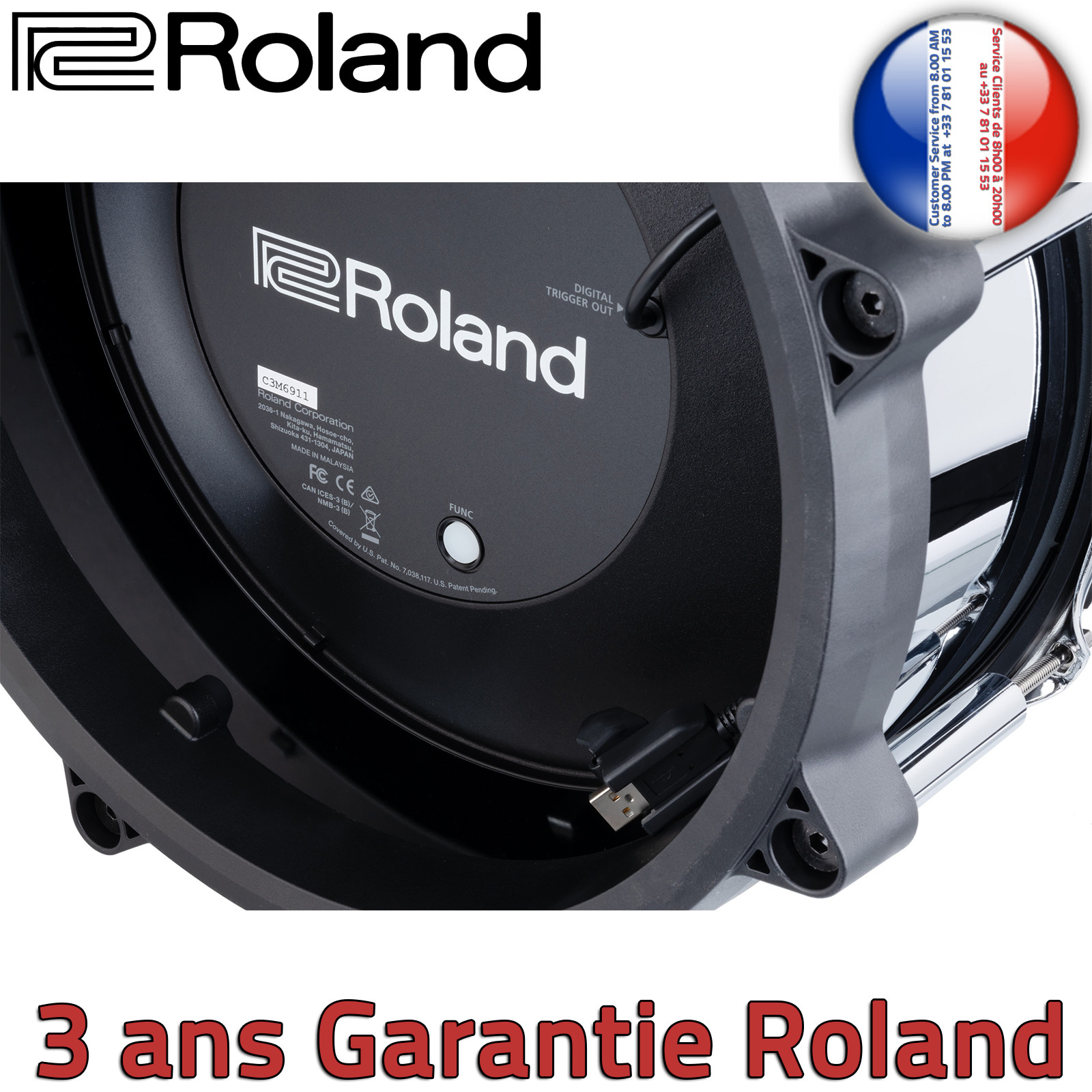 Caisse claire numérique Roland PD140DS Snare digital avec détection de position haute résolution