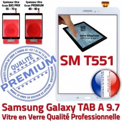 Galaxy Tactile Verre PREMIUM Supérieure Samsung Ecran Blanc Vitre 9.7 SM-T551 Assemblée Qualité Adhésif Assemblé Changer Blanche TAB-A