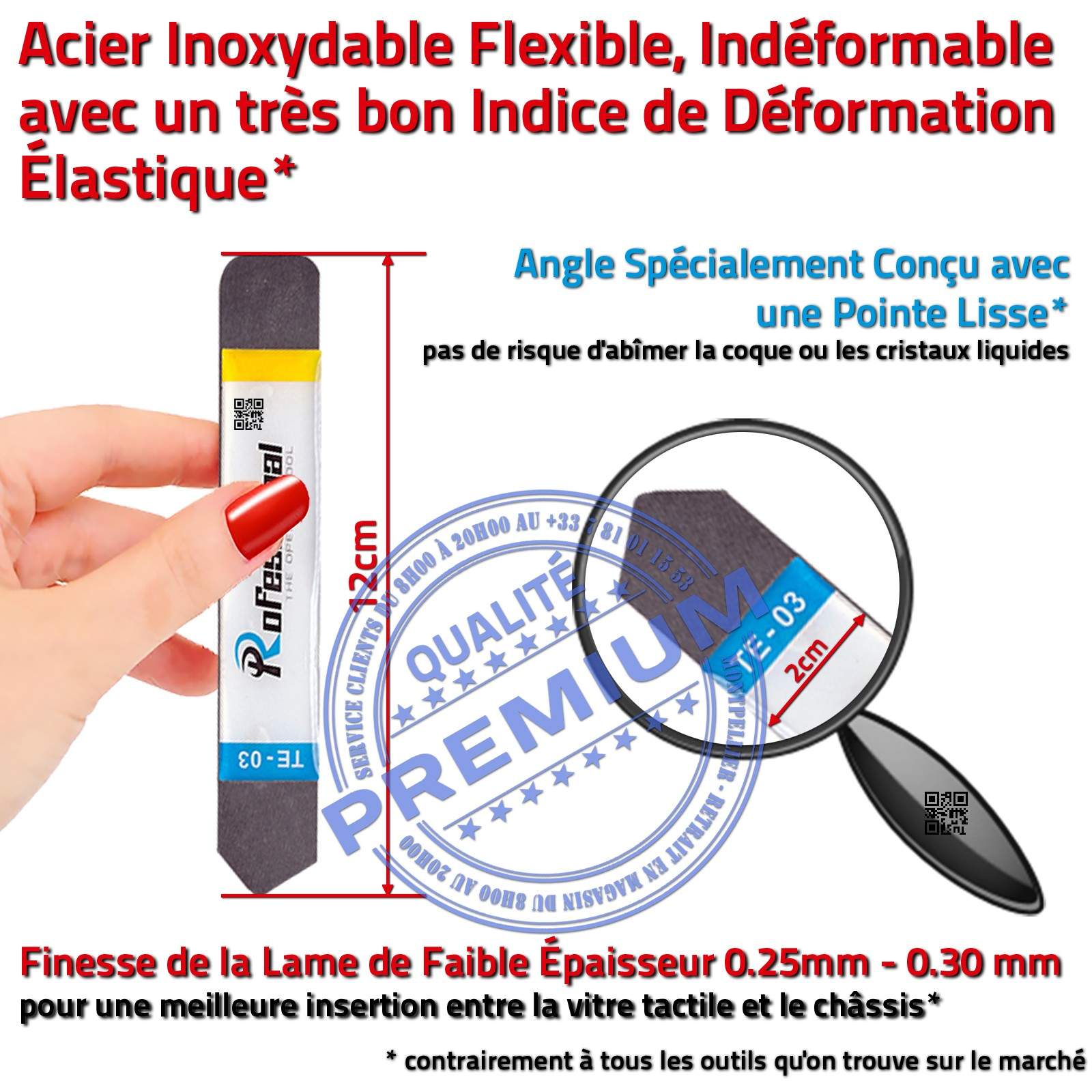 iLAME Démontage Levier Qualité PRO Ecran iSesamo Vitre Tactile Indéformable Tablette Inoxydable Réparation Connecteur Nappe Smartphone Changer KIT Outils Professionnels Changement Outil Téléphone Portable Remplacement Ergonomique Outillage Professionnel