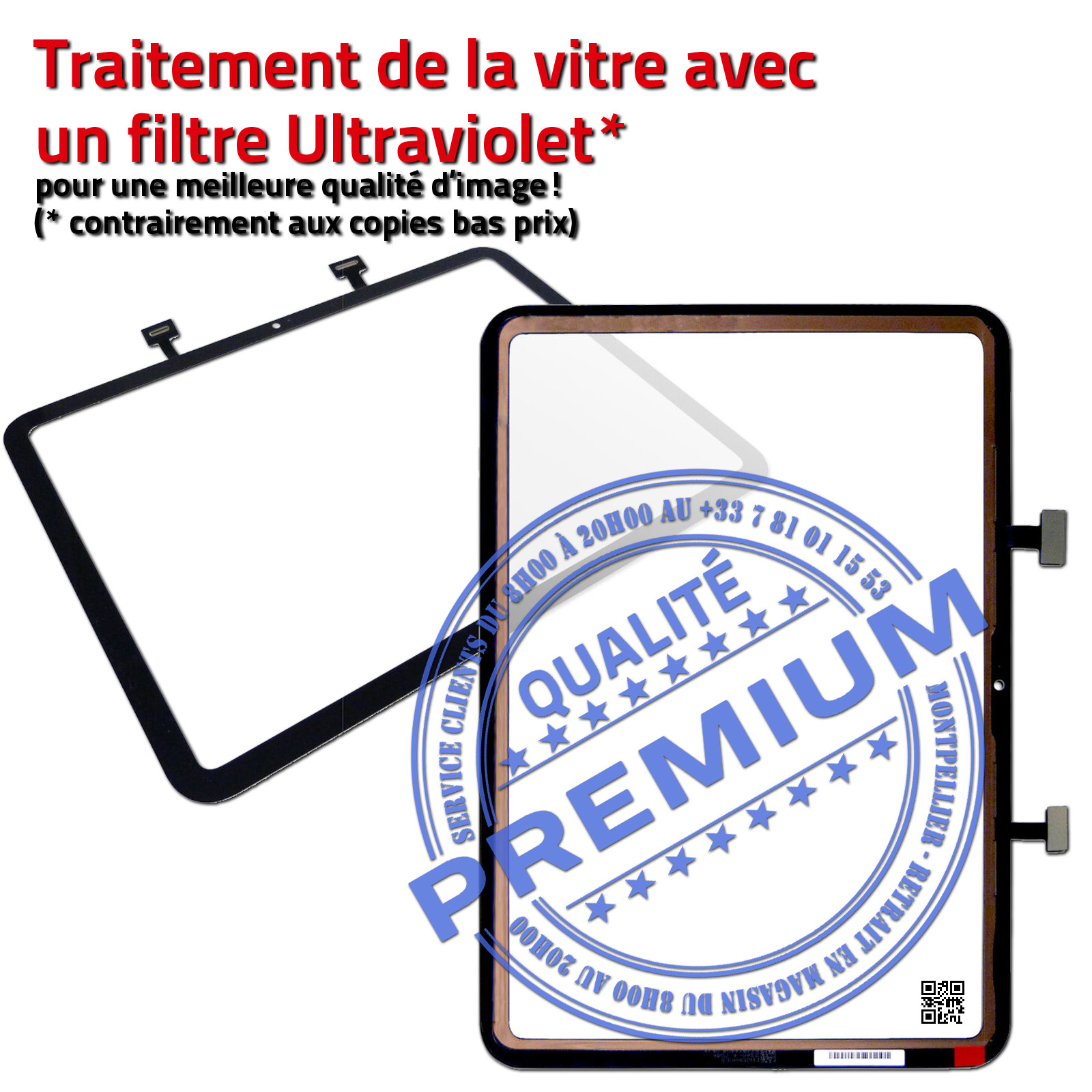 Écran Tactile iPad A2777 Noir Adhésif Monté Vitre Tablette 2022 Qualité Verre Oléophobe Nappe Dorée Réparation Professionnelle