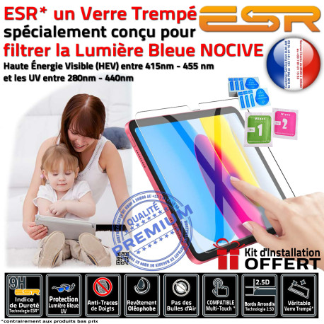 Verre Trempé Apple iPad A2903 Ecran Lumière Filtre Multi-Touch Oléophobe Protection ESR Bleue Anti-Rayures Vitre H UV Chocs AIR