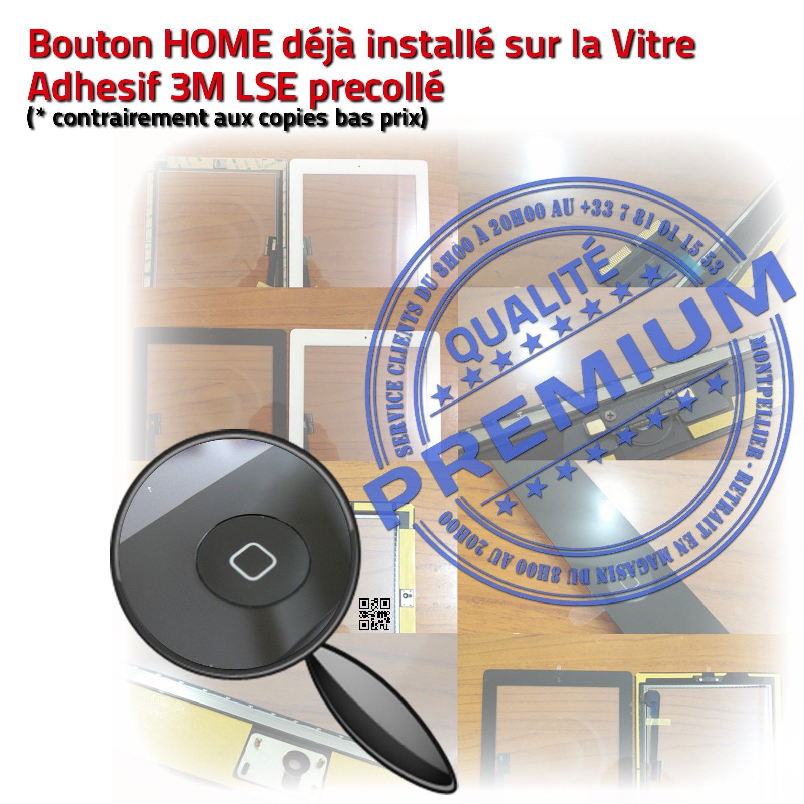 Vitre Ecran Tactile iPad 4 A1458 Noir Assemblée Home Pré-monté Adhésif PREMIUM
