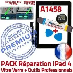 Bouton Qualité Tactile PACK Precollé Verre iPad4 iPad A1458 Vitre 4 PREMIUM Adhésif Démontage Réparation N Oléophobe HOME KIT Outils Noire