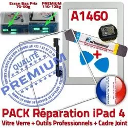 4 Joint Bouton Verre Réparation PREMIUM PACK Precollé Adhésif Vitre Outils HOME iPad Tablette A1460 Tactile iLAME Apple Cadre iPad4 B Blanche