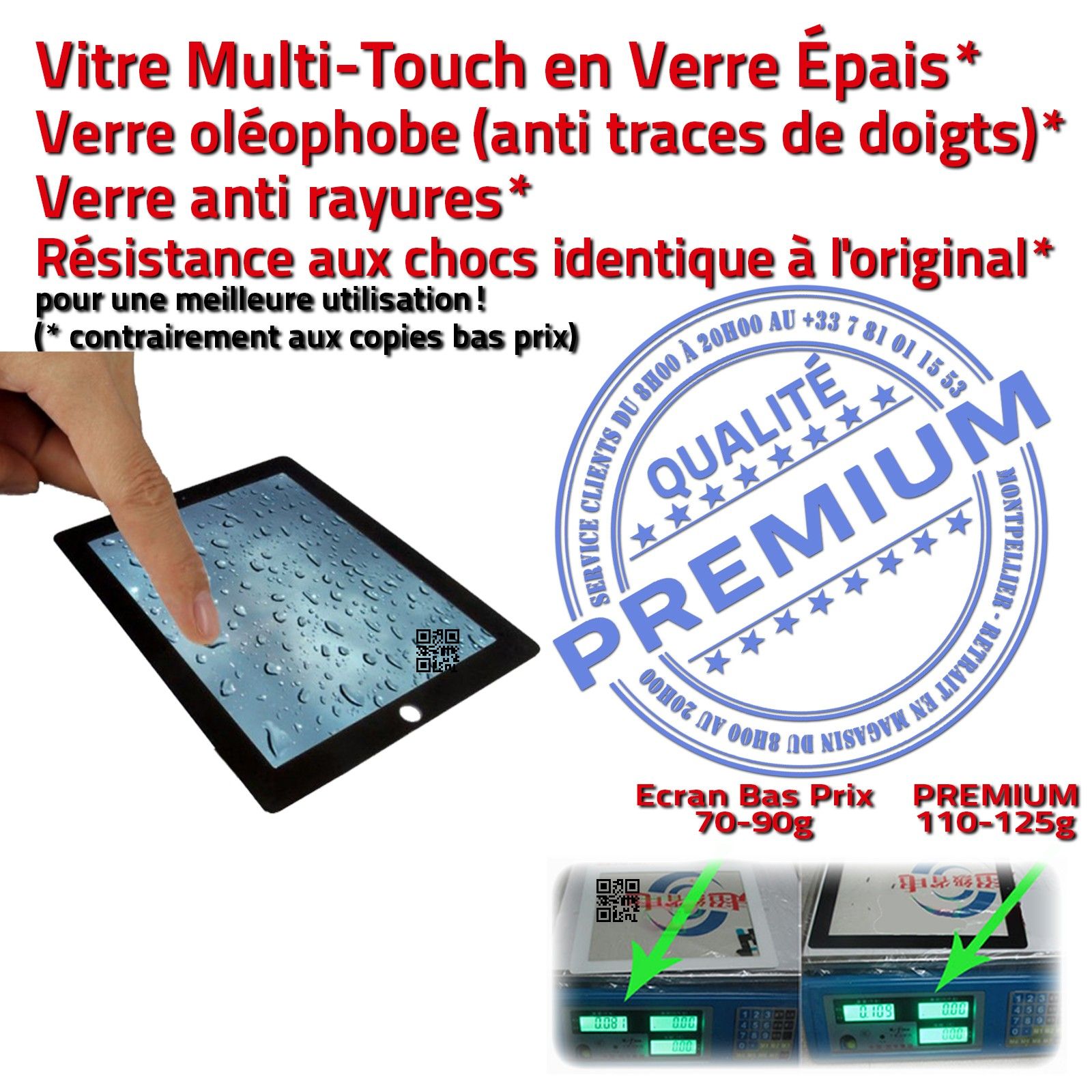 Vitre Tactile iPad 3 A1403 Noir PREMIUM Adhésif Precollé