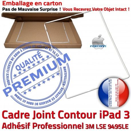 Joint Plastique iPad 3 B Cadre Ecran iPad3 Precollé Adhésif Tablette Réparation Autocollant Châssis Tactile Apple Contour Vitre Blanc ABS