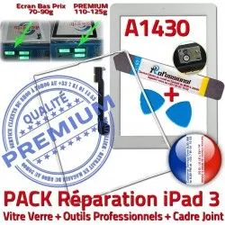 PACK Réparation Vitre Bouton Outils PREMIUM iLAME Cadre Tablette A1430 3 B Tactile Adhésif Verre iPad3 Blanche Joint HOME Apple Precollé iPad