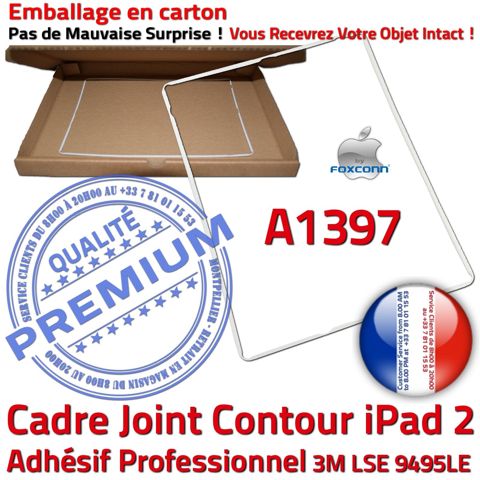iPad 2 A1397 Cadre Blanc Joint Plastique ABS Contour Vitre Tactile Autocollant Réparation Châssis Ecran Tablette Apple Adhésif