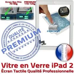 iPad2 Remplacement Qualité A1396 HOME Vitre Tactile Bouton Apple Oléophobe Ecran A1397 Precollé Nappe Adhésif Caméra PB Fixation iPad 2 PREMIUM Blanc Verre A1395