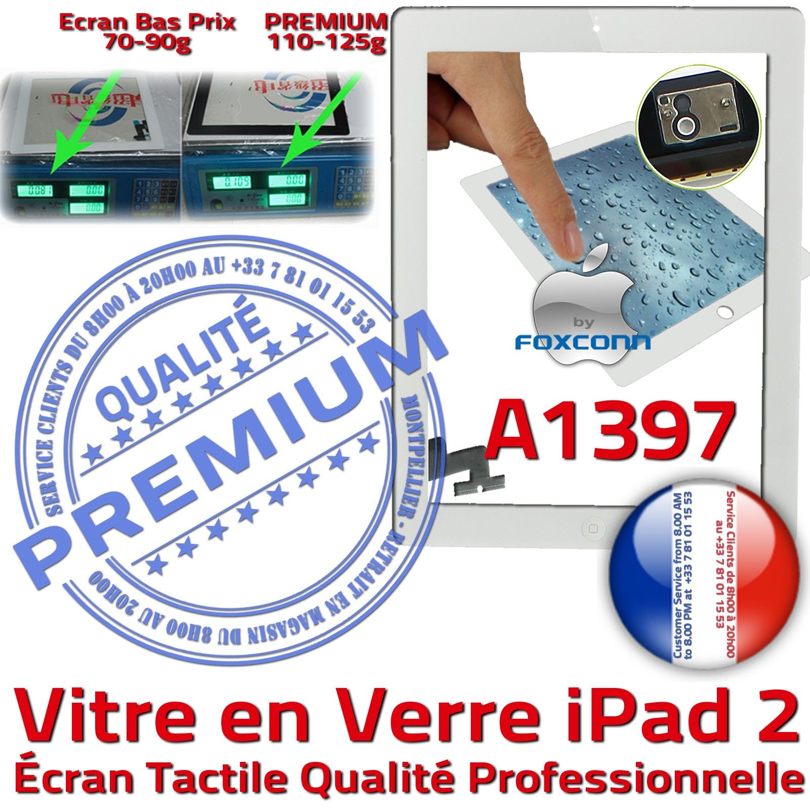 Vitre Tactile iPad 2 A1397 Blanc PREMIUM Adhésif Precollé Remplacement Ecran Qualité Verre Oléophobe Fixation Caméra Bouton HOME