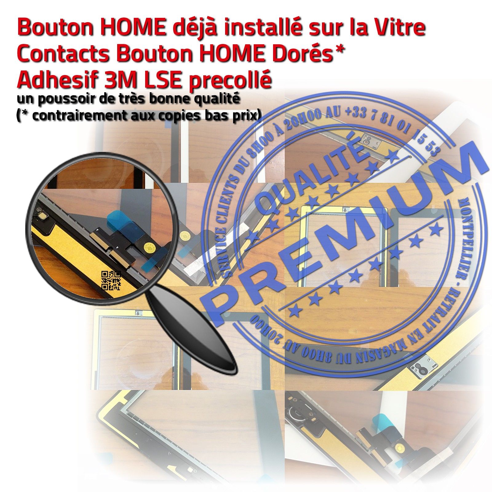 Vitre Ecran Tactile iPad 2 A1396 Blanc Assemblée Bouton Home Adhésif PREMIUM