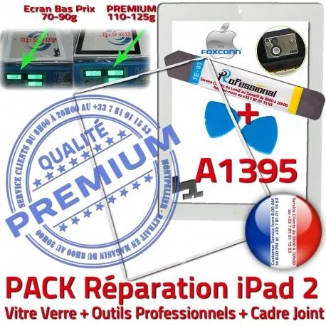 PACK iPad 2 A1395 iLAME Joint B PREMIUM Cadre Precollé iPad2 Vitre Apple Tactile Adhésif Outils Tablette Bouton Blanche Réparation HOME Verre