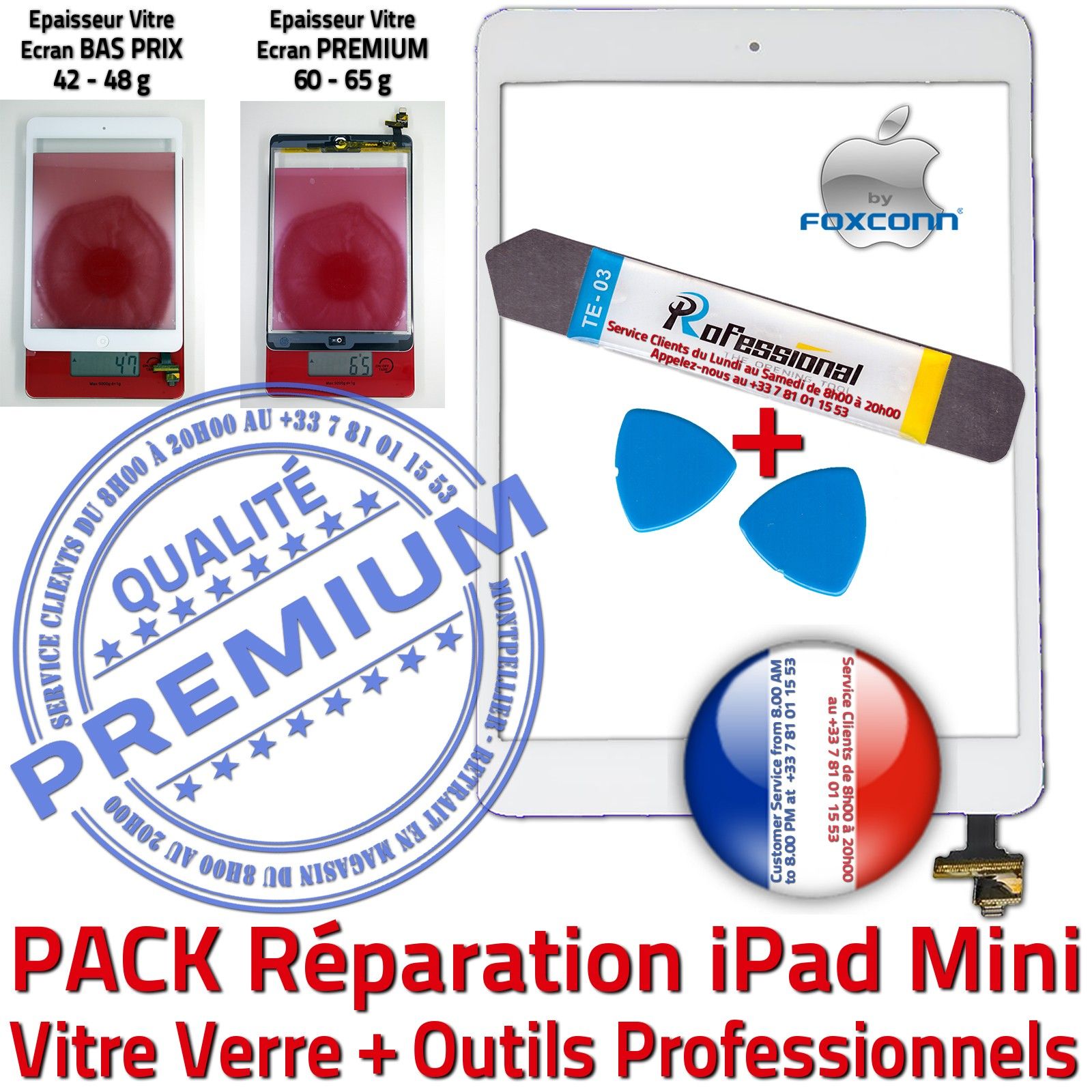 KIT Réparation iPad MINI1 Vitre Tactile Blanche Verre PREMIUM Complet Qualité Adhésif Nappe Bouton HOME Outil Démontage Tablette