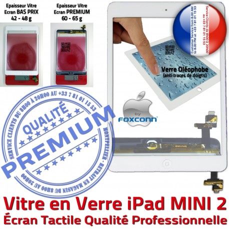 iPad Mini2 A1489 A1490 A1491 B Ecran Adhésif Monté Tactile Vitre 2 Tablette Blanc Bouton Nappe Caméra Verre Filtre Home Fixation Réparation MINI Oléophobe