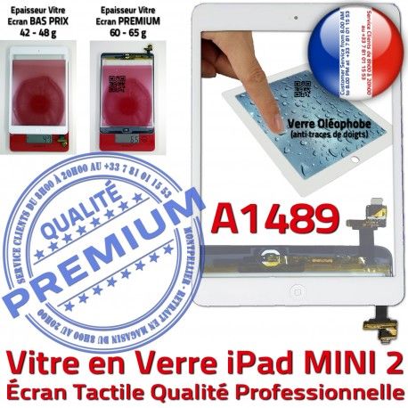 iPad Mini2 A1489 Blanc Monté Tactile Vitre Oléophobe Adhésif Réparation Nappe Fixation Bouton Tablette Home Caméra Filtre Verre Ecran