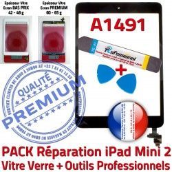 Precollé PACK iPad Tactile Tablette Nappe Outils Mini IC MINI KIT Vitre Bouton Noire Verre Apple Qualité A1491 Adhésif HOME PREMIUM Noir Réparation