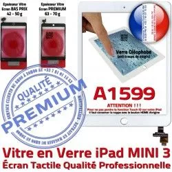 Tablette Bouton Fixation Mini3 Tactile Filtre Blanc Home Vitre A1599 iPad Oléophobe Adhésif Nappe Monté Caméra Réparation Verre Ecran