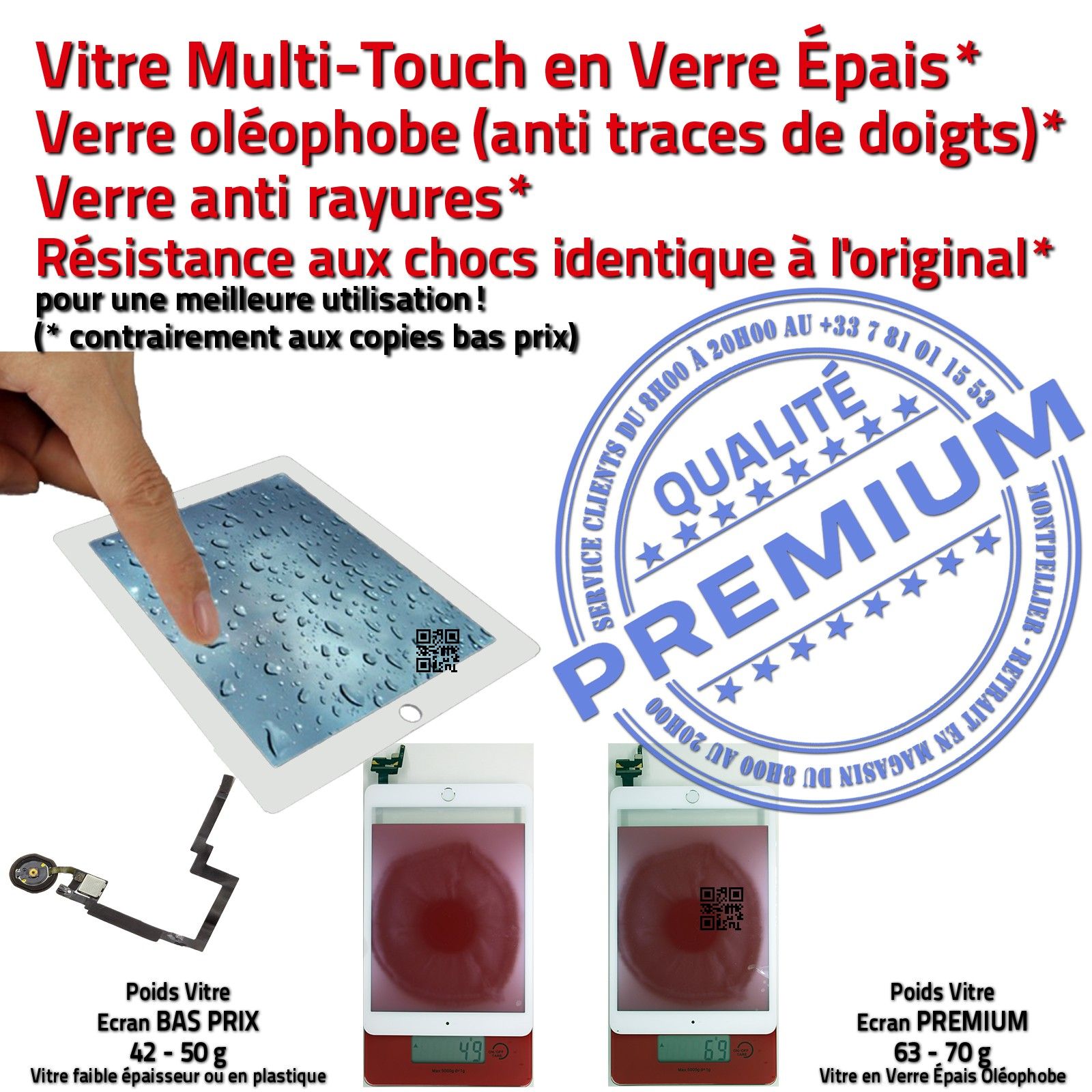Changement Écran Blanc Installer Adhésif Prémonté Precollé Tablette iPad Apple MINI3 Retina Display PACK Réparation Remplacement Bouton Home KIT Démontage Installation QUALITE PREMIUM MINI 3 A1599 A1600 Changer Vitre Tactile Blanche Verre Assemblée