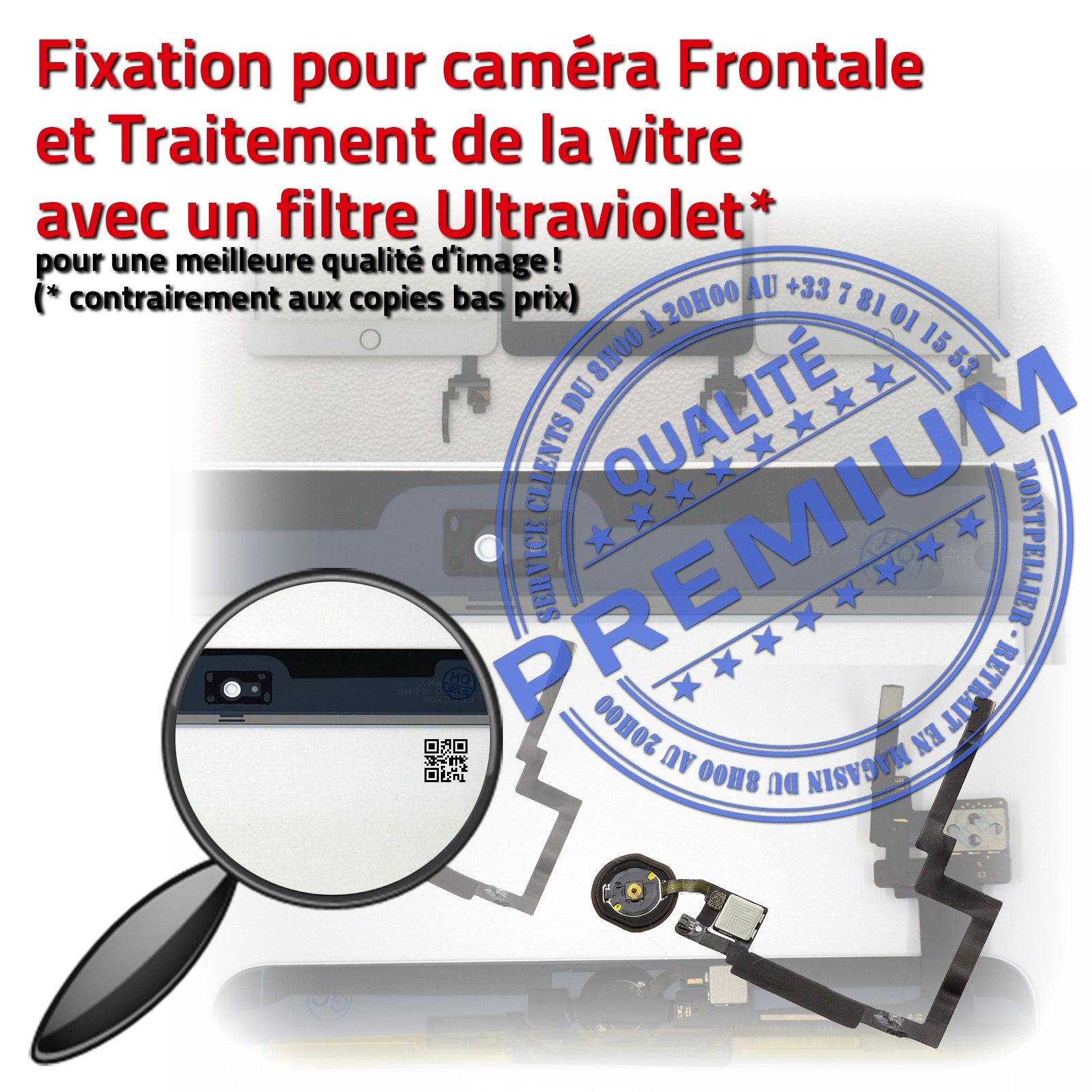 iPad MINI 3 Ecran Vitre Tactile Blanc Home Adhésif Monté Verre Oléophobe Fixation Caméra Filtre Nappe Bouton Réparation Tablette