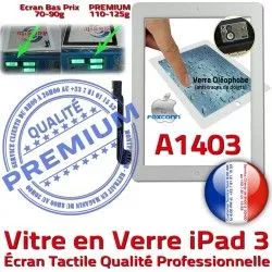 PREMIUM Fixation Adhésif Ecran Vitre Remplacement Caméra Blanc iPad3 3 Qualité HOME iPad Precollé A1403 Verre Apple Bouton Oléophobe Tactile