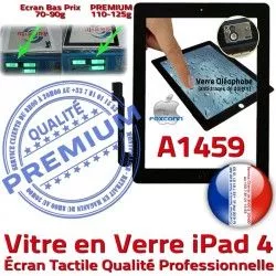 PREMIUM Verre Vitre Bouton Qualité 4 iPad Ecran Apple A1459 Fixation iPad4 Remplacement Precollé HOME Adhésif Tactile Caméra Noir Oléophobe