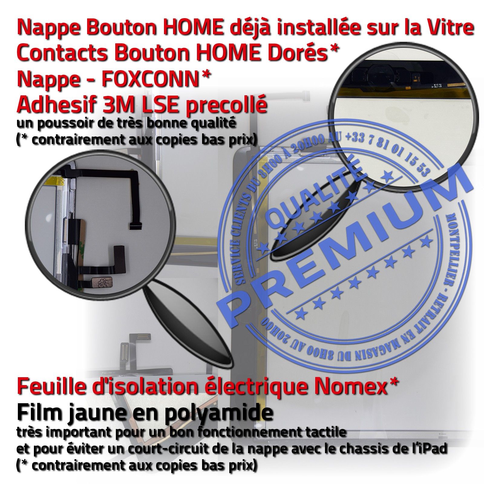 Vitre Tactile iPad A1474 Noir Ecran Assemblé Nappe Bouton HOME Adhésif Prémonté