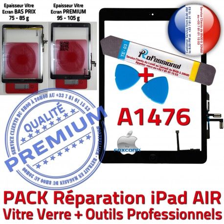 PACK iPad AIR A1476 N KIT Oléophobe Outils Adhésif Démontage PREMIUM Noire Réparation HOME Precollé Bouton Vitre Verre Qualité Tactile