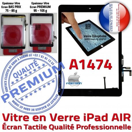 iPad AIR A1474 Noir HOME Oléophobe IC Fixation Tactile Monté Nappe Adhésif Ecran Verre Qualité Tablette Vitre Réparation Caméra